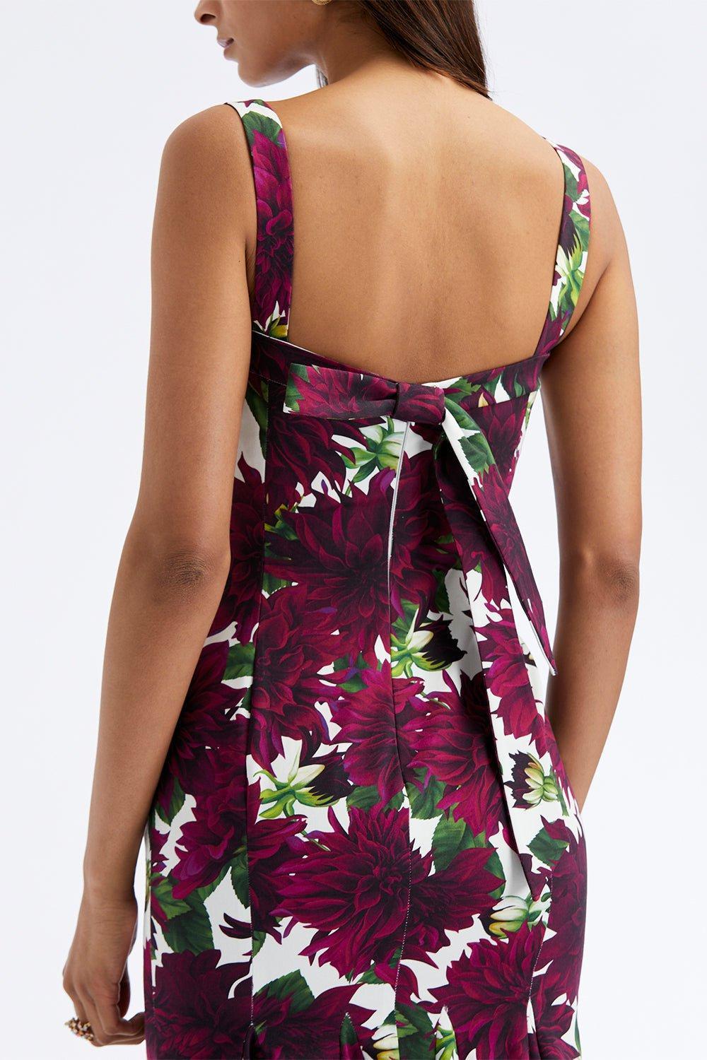 OSCAR DE LA RENTA-Dahlia Twill Tank Dress-BURGUNDY/WHITE