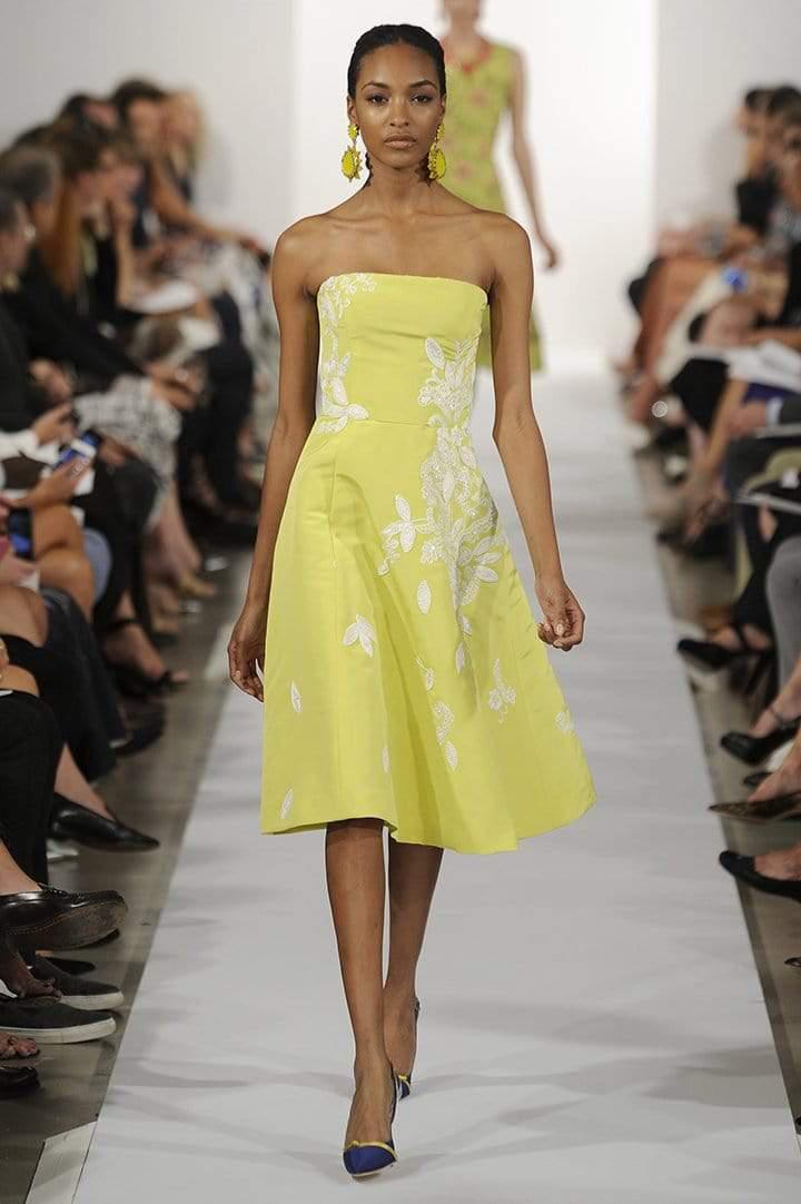 OSCAR DE LA RENTA-Strapless Embroidered Cocktail Dress-