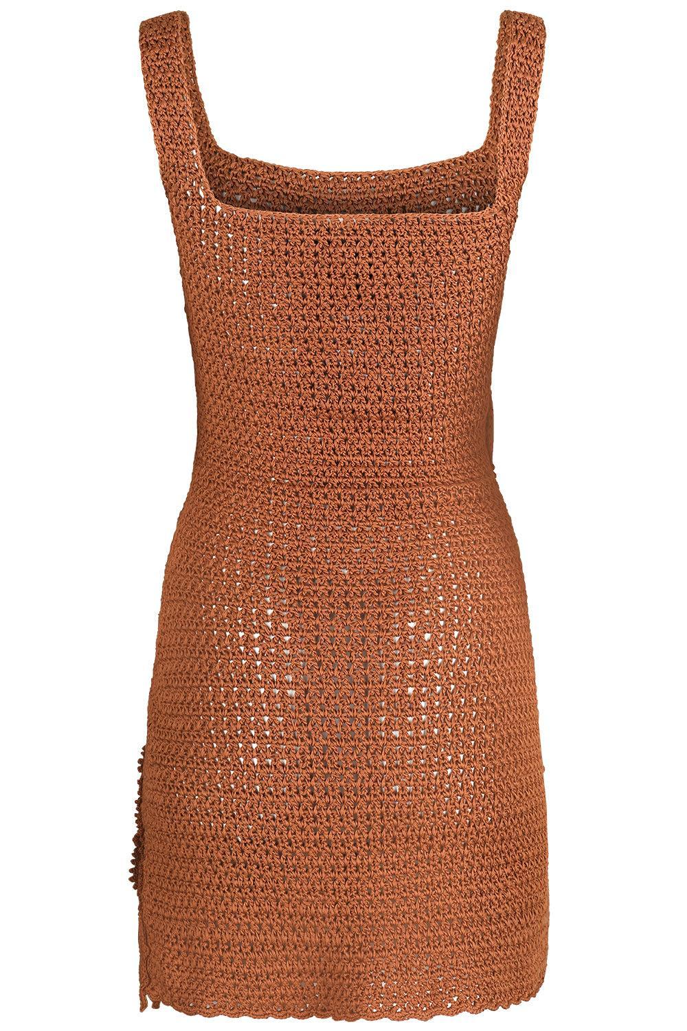 Deboss Crochet Dress-COGNAC-XS-CLOTHINGDRESSCOCKTAIL-OSCAR DE LA RENTA
