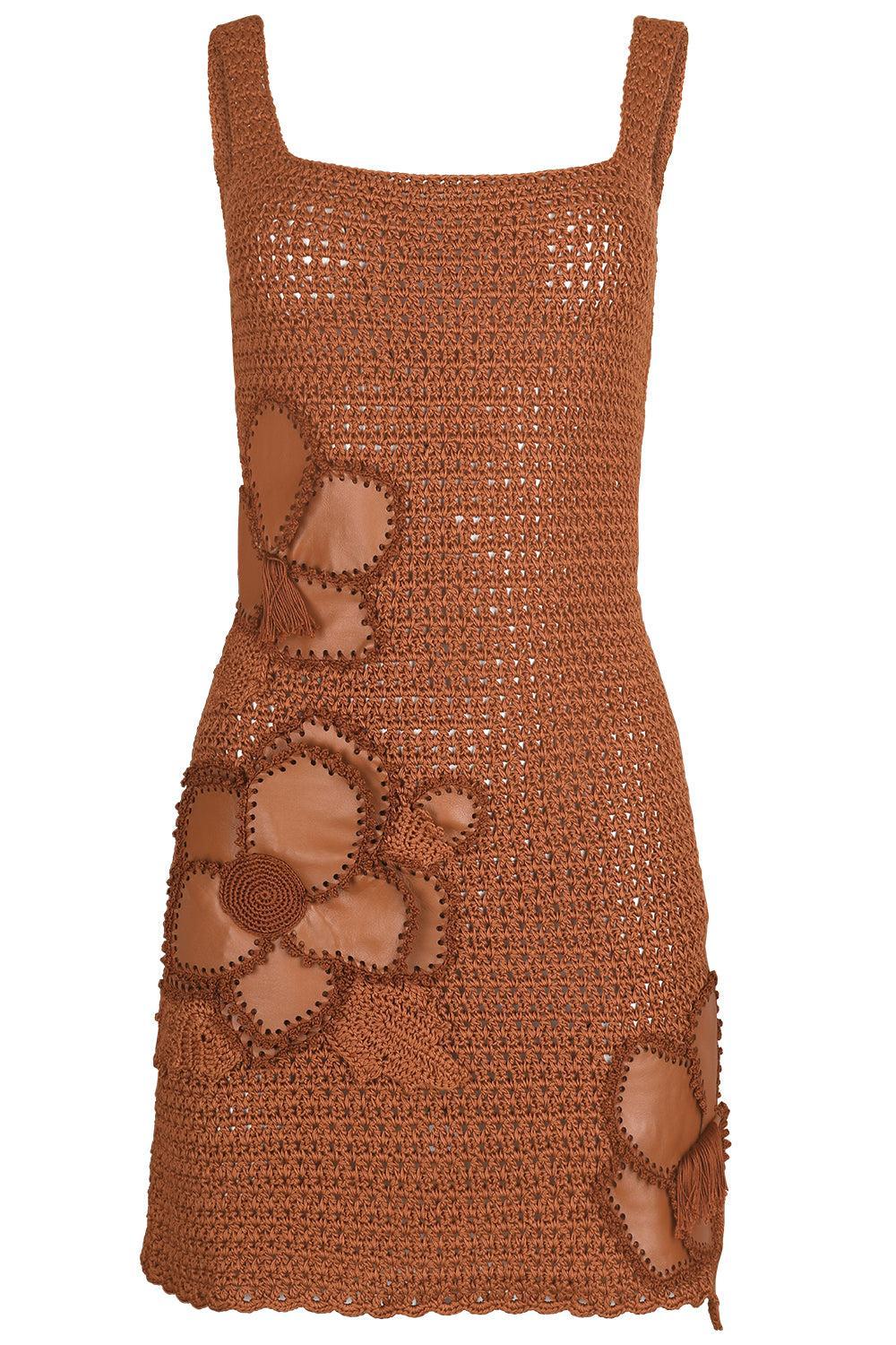 Deboss Crochet Dress-COGNAC-XS-CLOTHINGDRESSCOCKTAIL-OSCAR DE LA RENTA