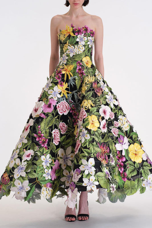 Strapless Multi Floral Ball Gown-FLORAL-6-CLOTHINGDRESSCOCKTAIL-OSCAR DE LA RENTA