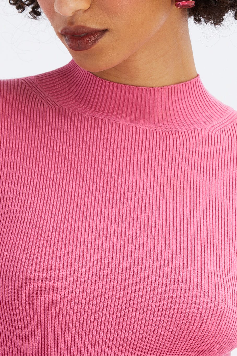 OSCAR DE LA RENTA-Long Sleeve Mock Neck Ribbed Pull Over Top-