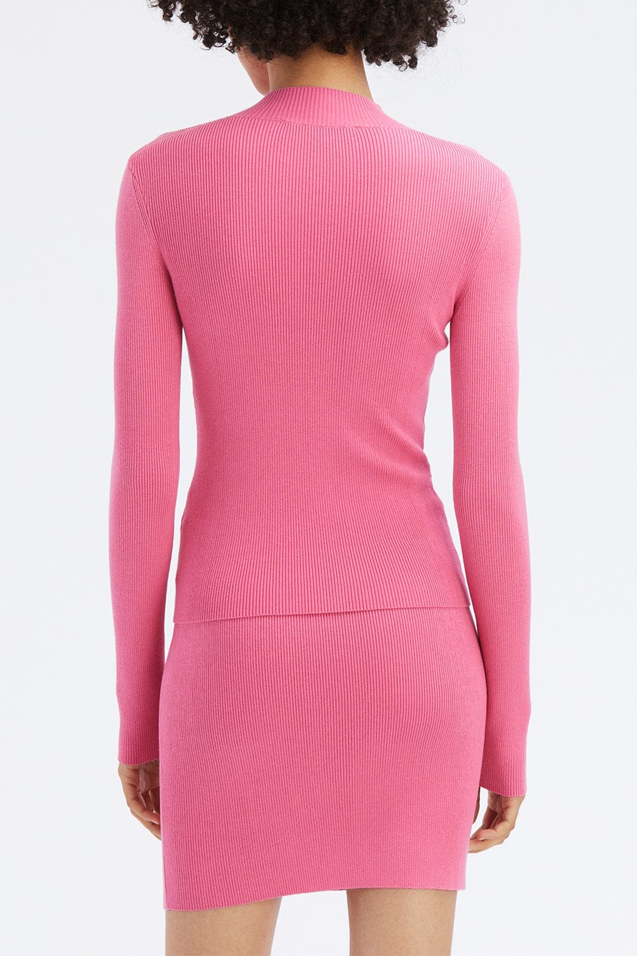 OSCAR DE LA RENTA-Long Sleeve Mock Neck Ribbed Pull Over Top-