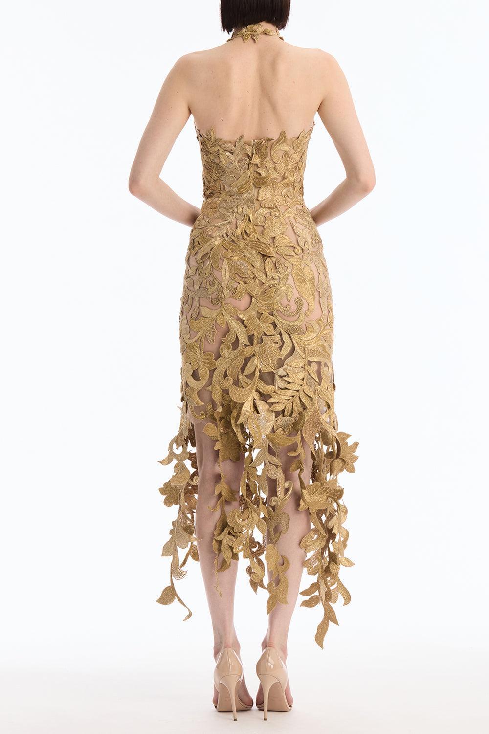 Sleeveless Corded Florals Cocktail Dress-GOLD-8-CLOTHINGDRESSCOCKTAIL-OSCAR DE LA RENTA