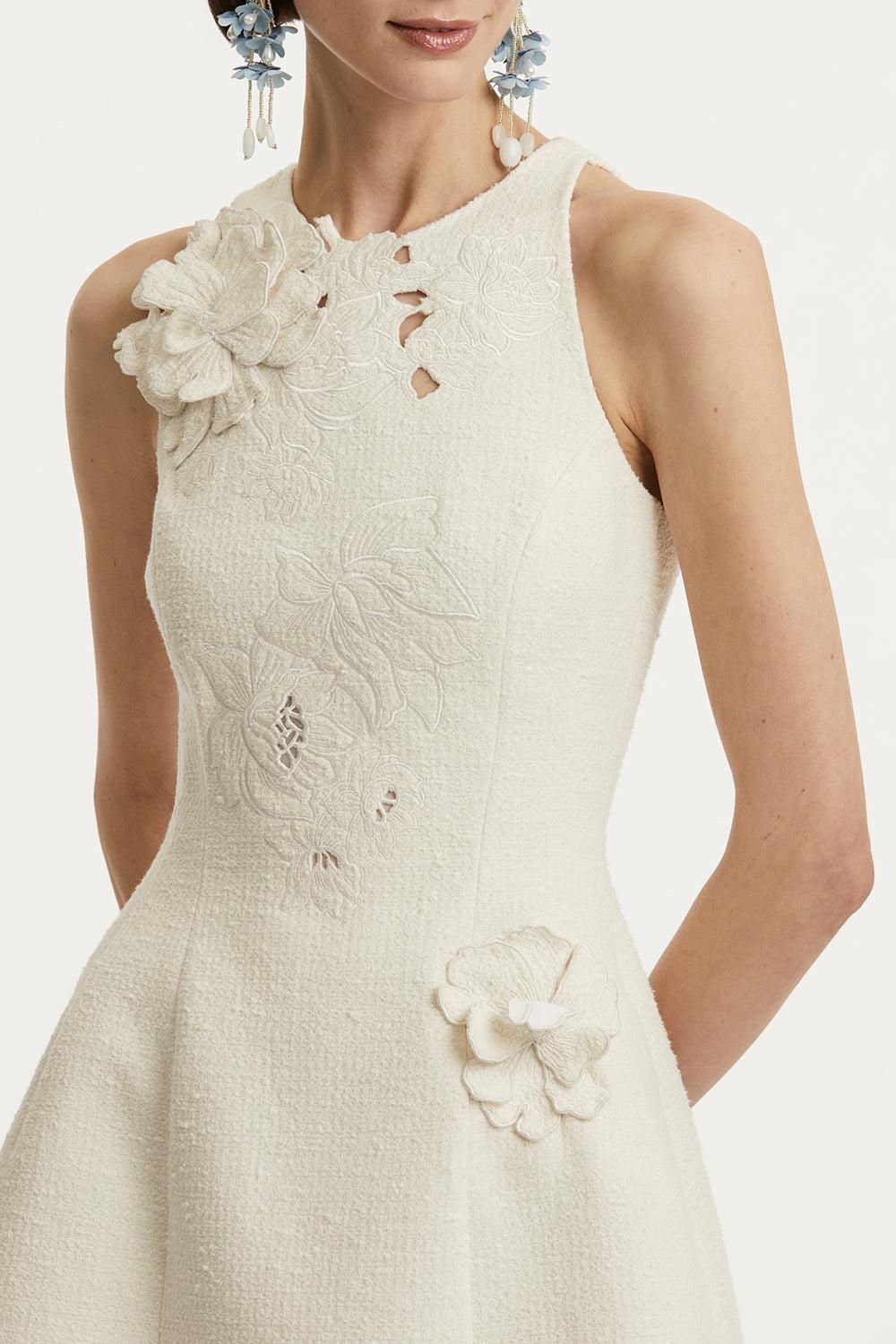 Floral Tweed Cocktail Dress-IVORY-6-CLOTHINGDRESSCOCKTAIL-OSCAR DE LA RENTA