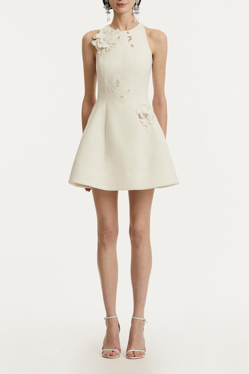 Floral Tweed Cocktail Dress-IVORY-6-CLOTHINGDRESSCOCKTAIL-OSCAR DE LA RENTA