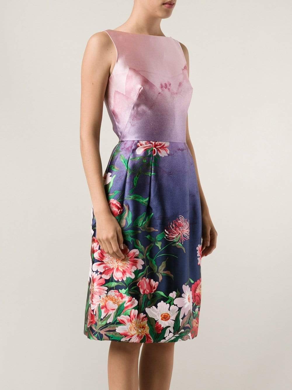 OSCAR DE LA RENTA-Jewel Neck Print Skirt Dress-