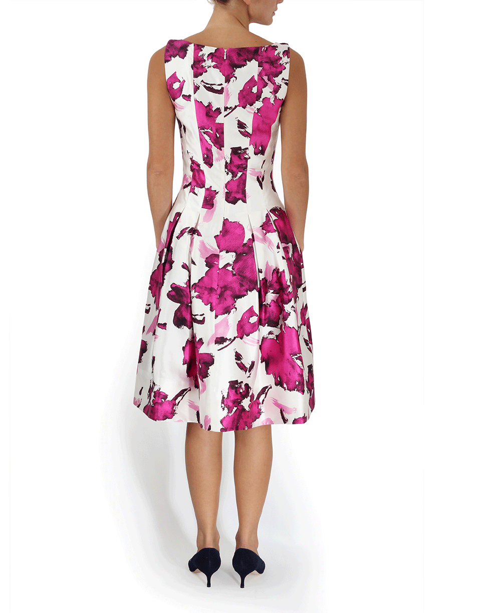 OSCAR DE LA RENTA-Rose Print Pleated Dress-