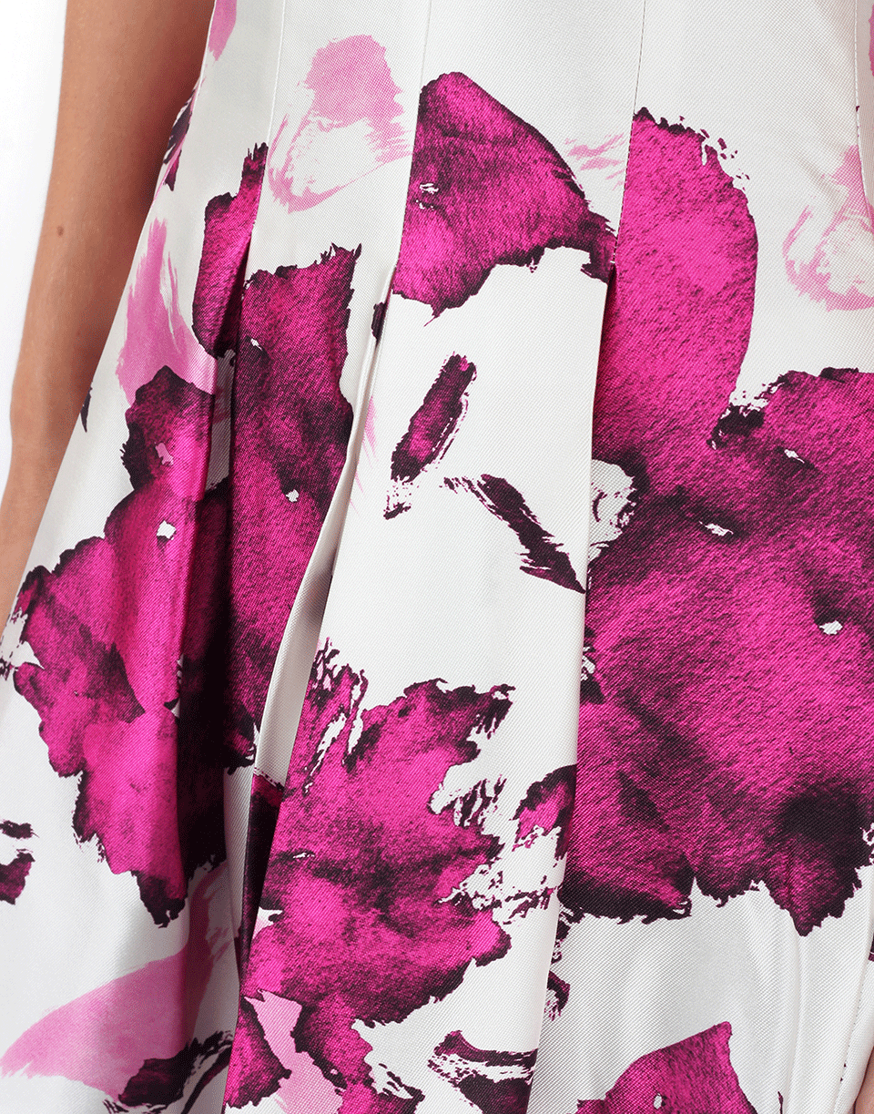OSCAR DE LA RENTA-Rose Print Pleated Dress-