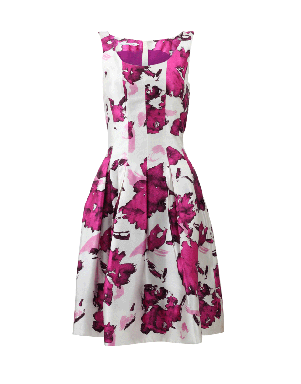 OSCAR DE LA RENTA-Rose Print Pleated Dress-