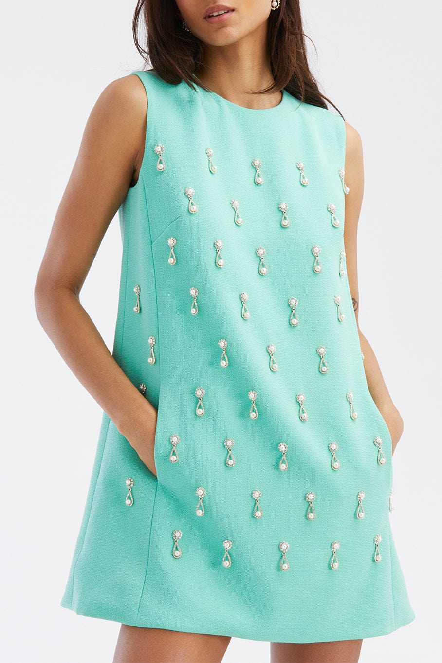 OSCAR DE LA RENTA-Sleeveless Pearl Embroidered Shift Dress-