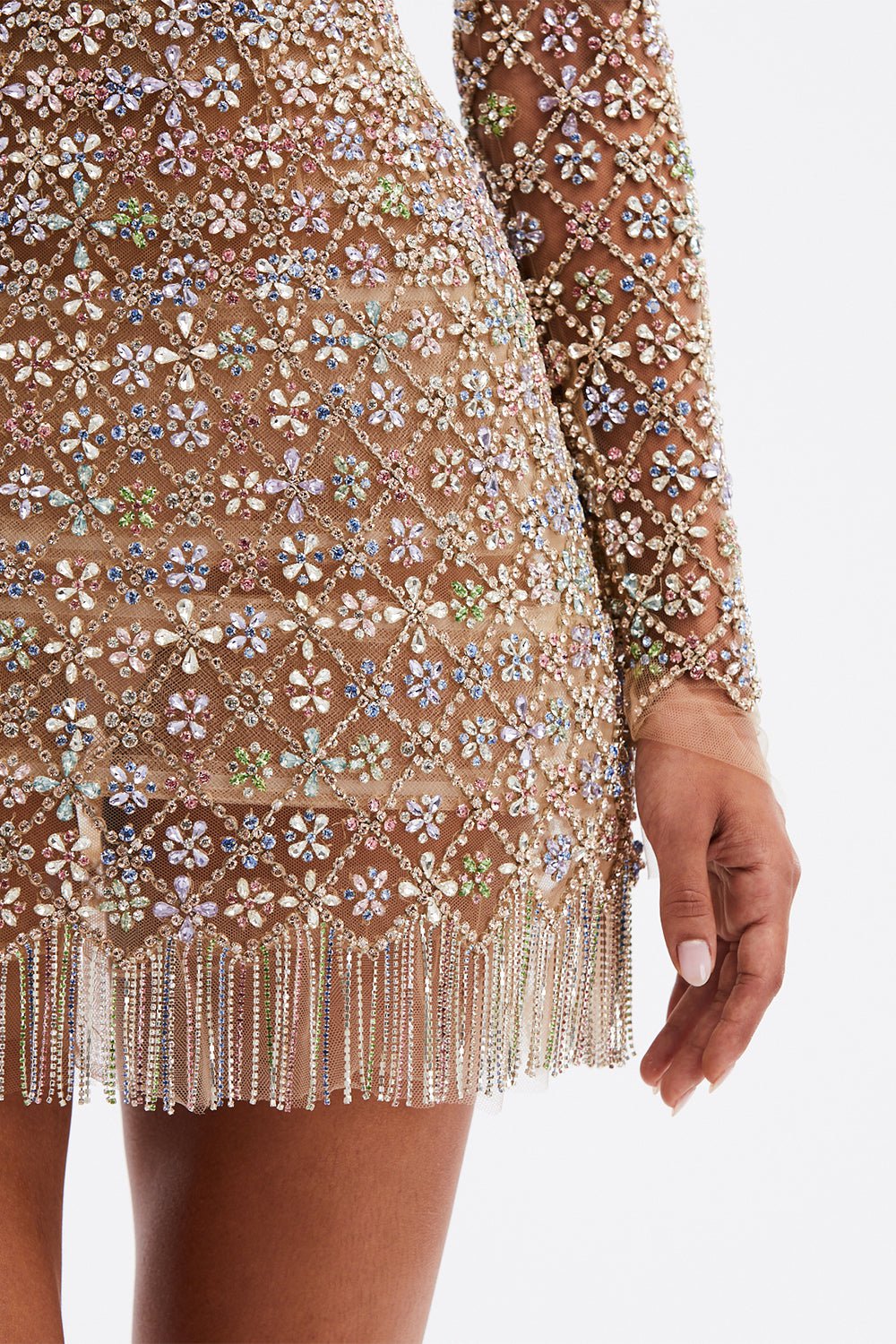 OSCAR DE LA RENTA-Crystal Embellished Cocktail Dress-MULTI