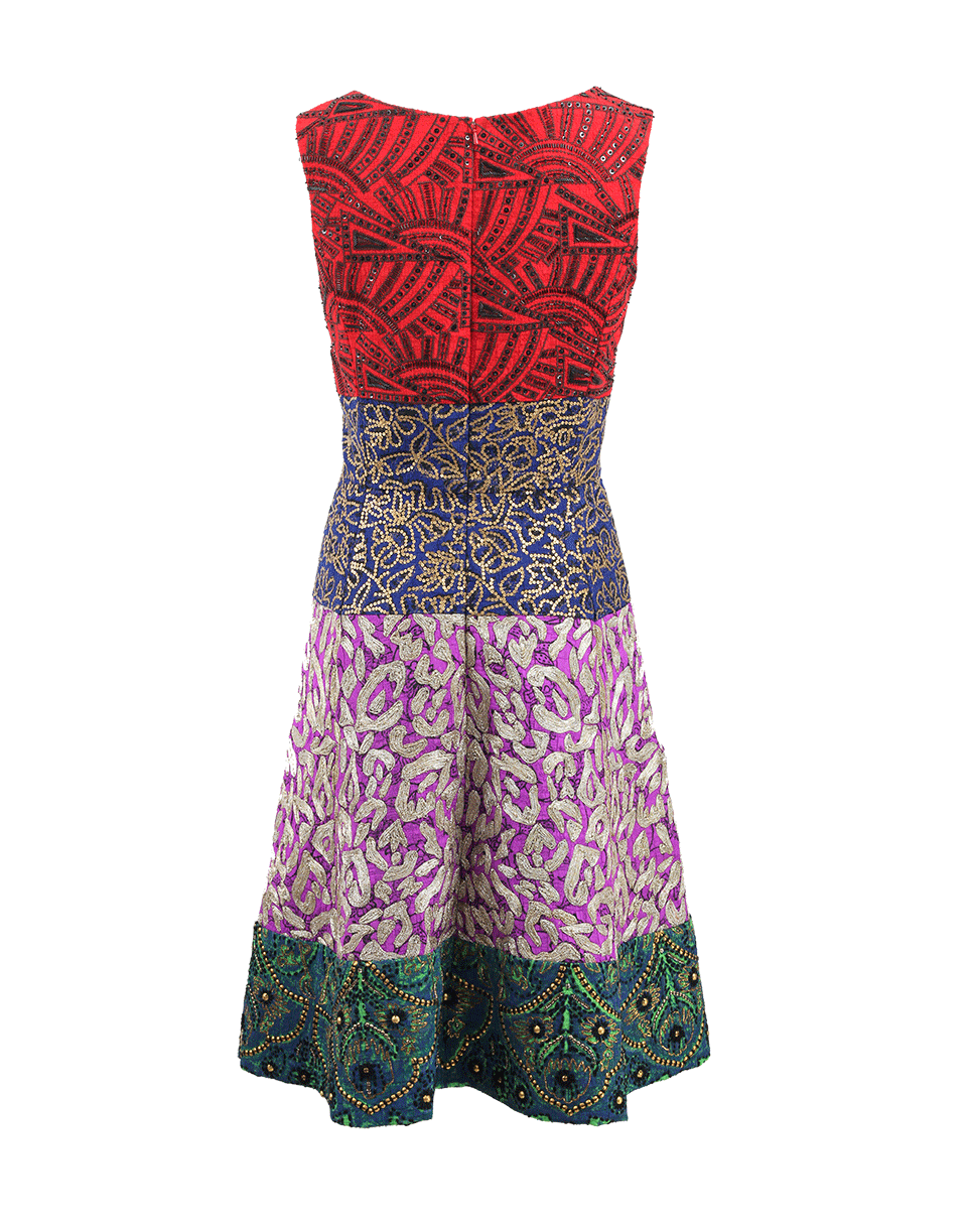 OSCAR DE LA RENTA-Embellished Color Block Dress-