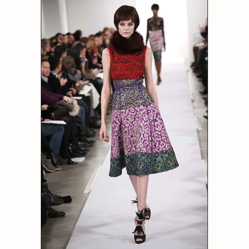 OSCAR DE LA RENTA-Embellished Color Block Dress-