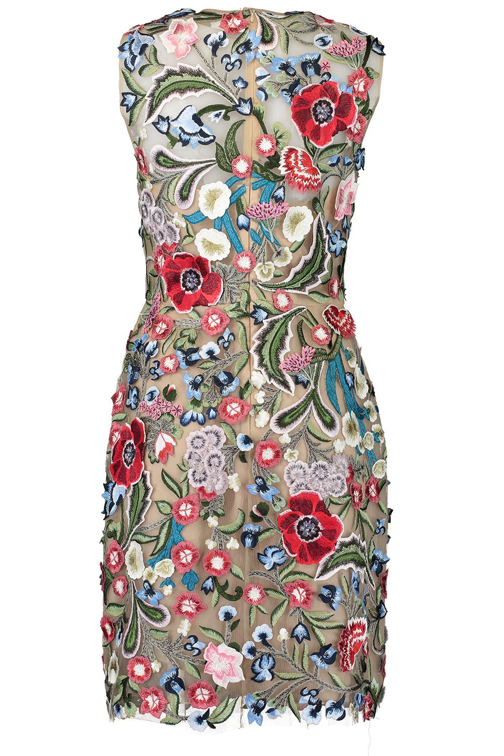 OSCAR DE LA RENTA-Sleeveless Floral Threadwork Cocktail Dress-MULTI