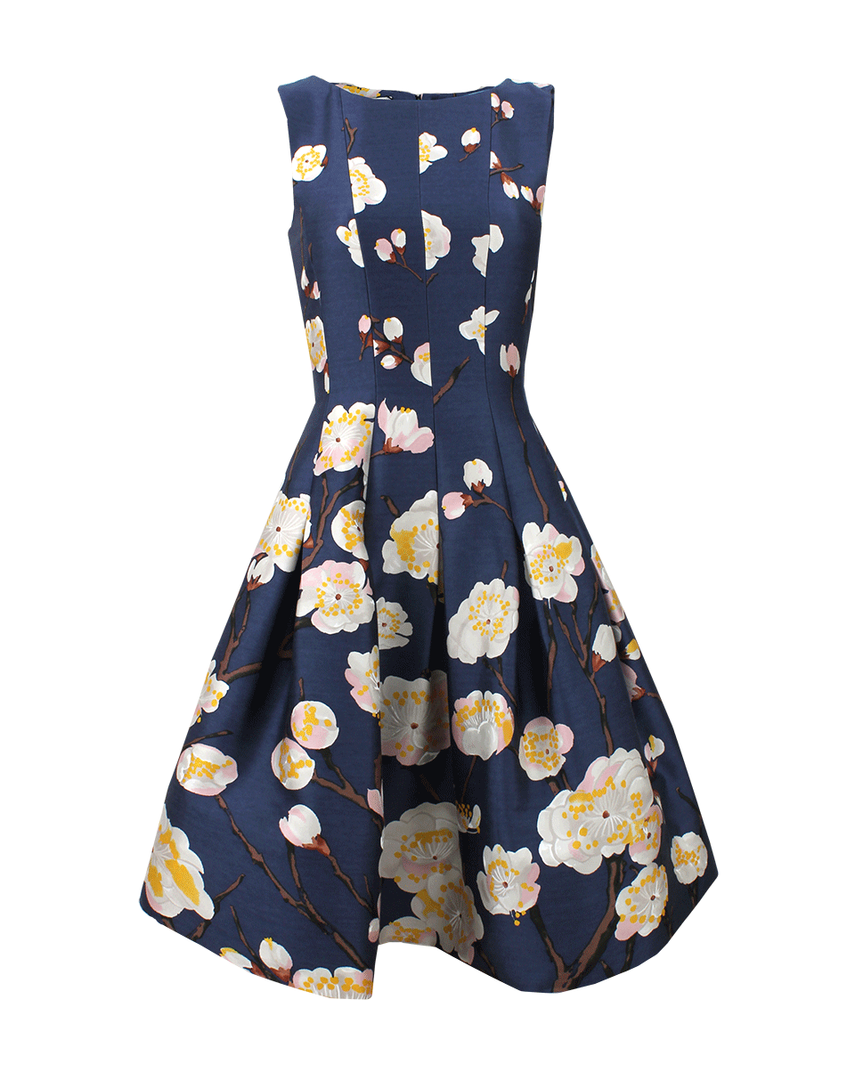 OSCAR DE LA RENTA-Bateau Neck Full Bottom Skirt-NAVY