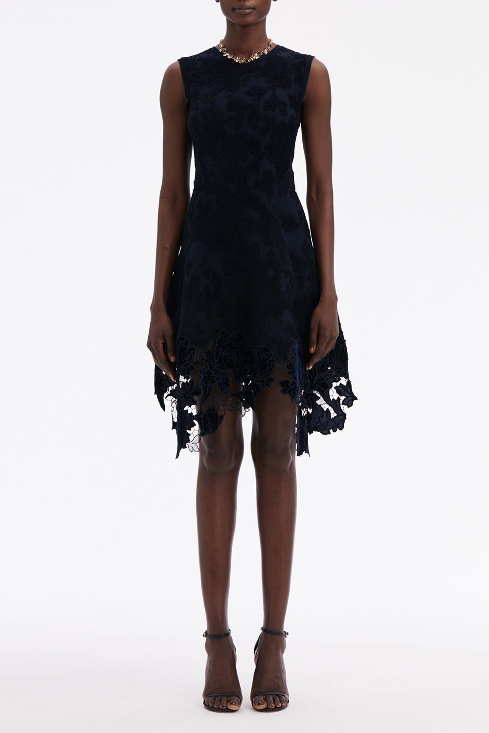 OSCAR DE LA RENTA-Sleeveless Fit And Flare Dress-NAVY