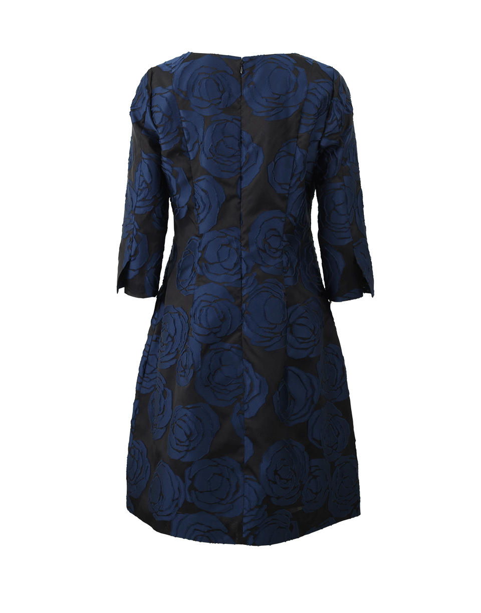 OSCAR DE LA RENTA-Split Neck Floral Dress-