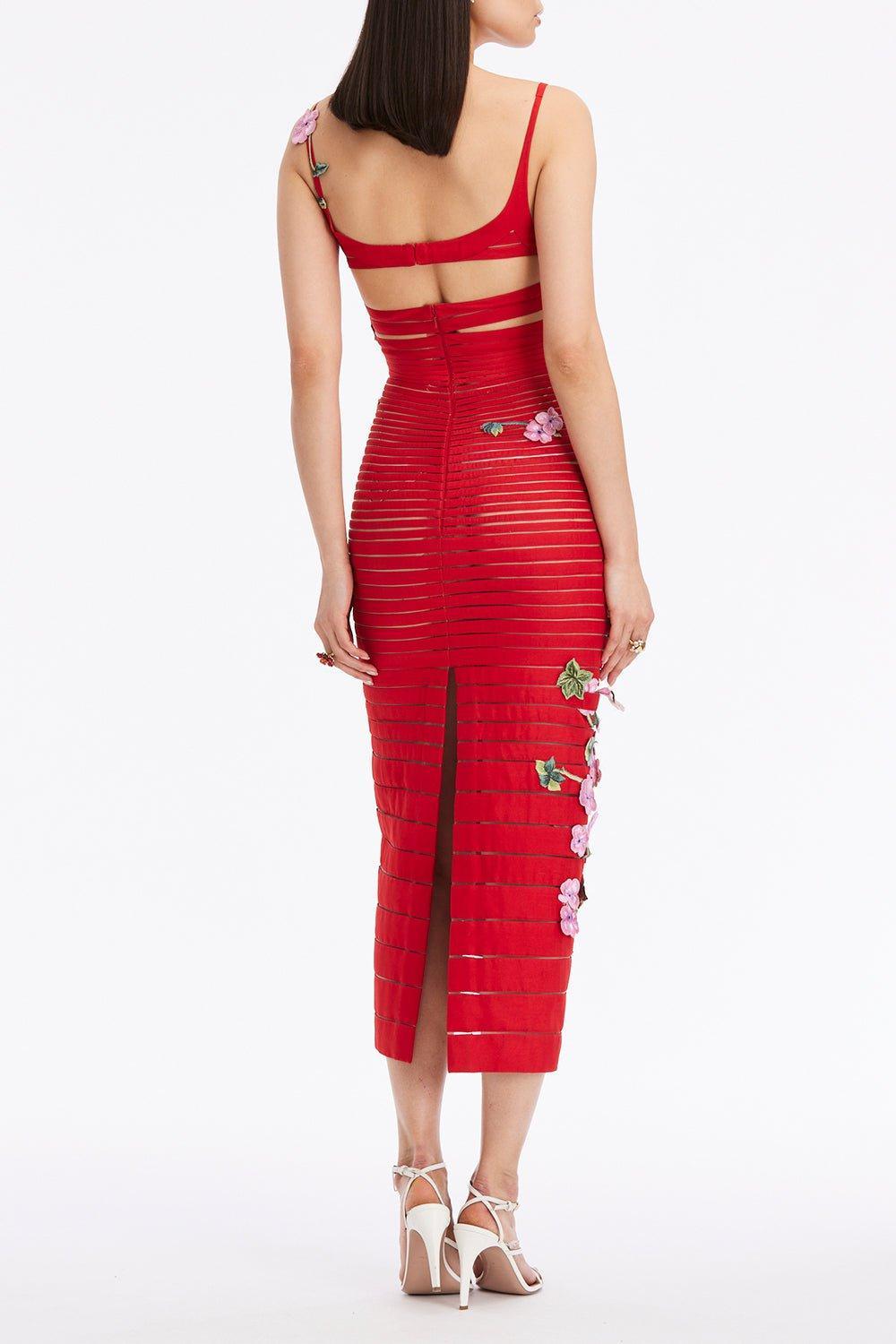 OSCAR DE LA RENTA-Sleeveless Embroidered Dress-RED