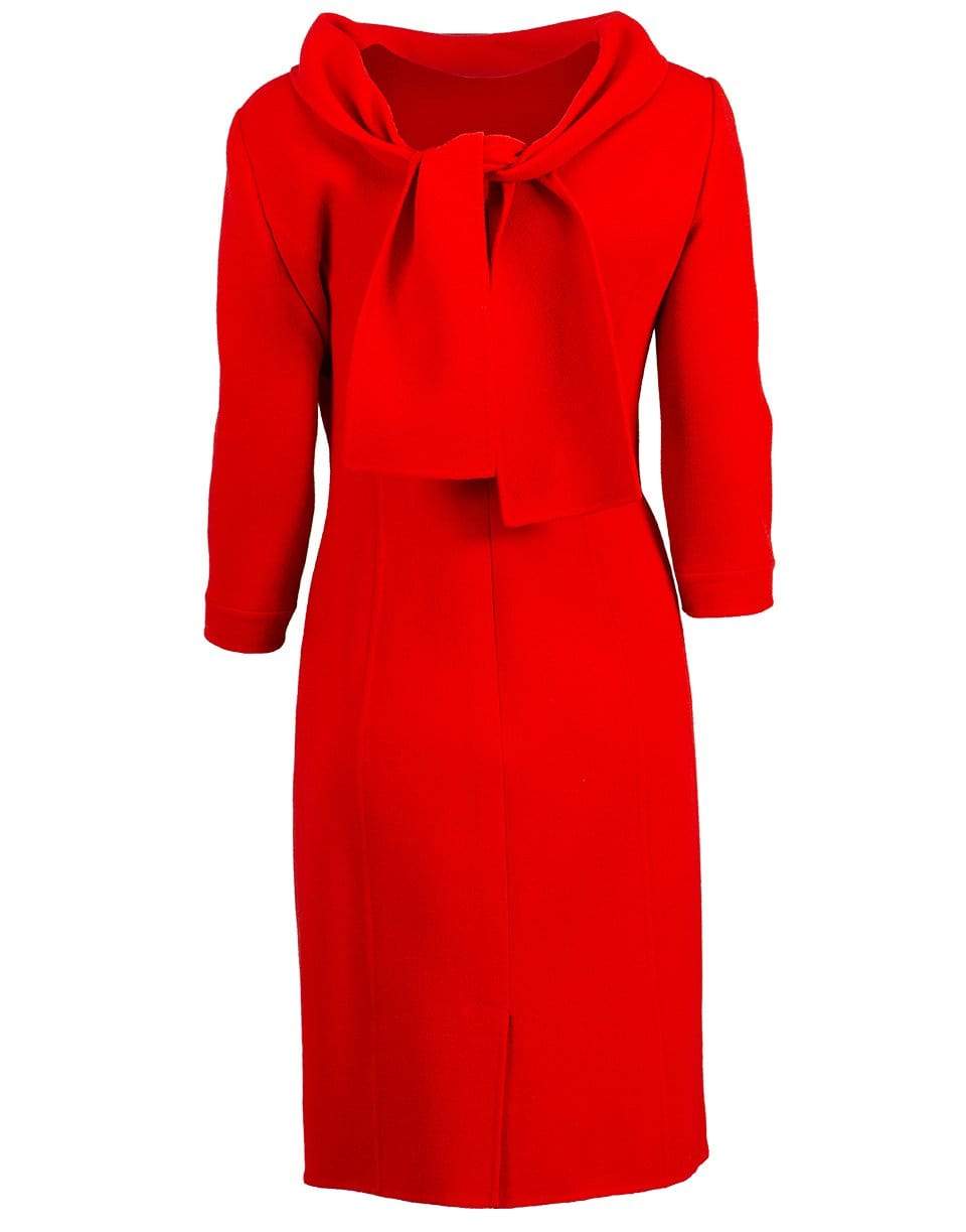 OSCAR DE LA RENTA-Bracelet Sleeve High Neck Dress-RED