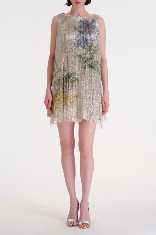 Sleeveless Multi Color Fringe Cocktail Dress-SILVER-4-CLOTHINGDRESSCOCKTAIL-OSCAR DE LA RENTA