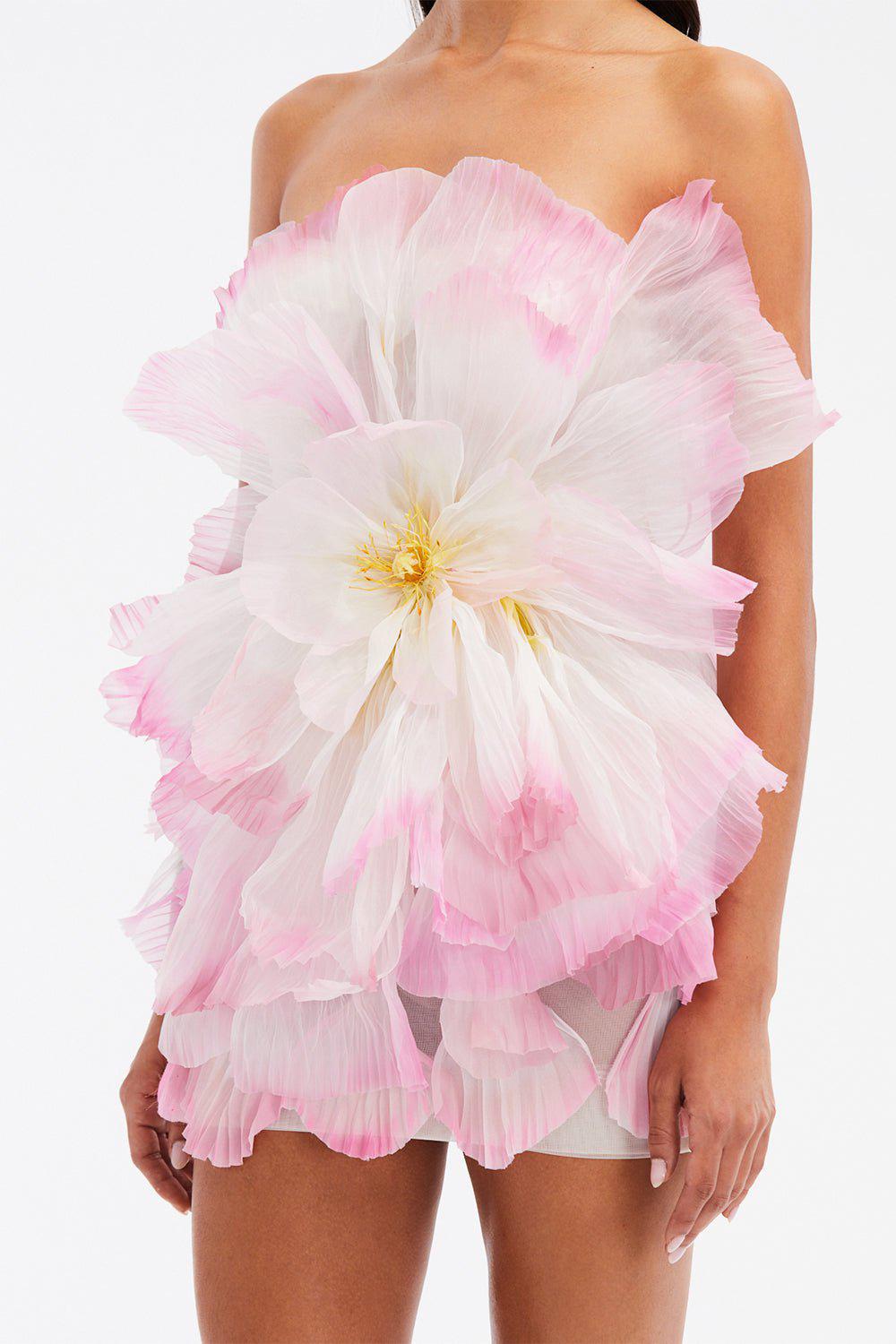 OSCAR DE LA RENTA-Sleeveless Pleated Petal Cocktail Dress-SOFTPINK
