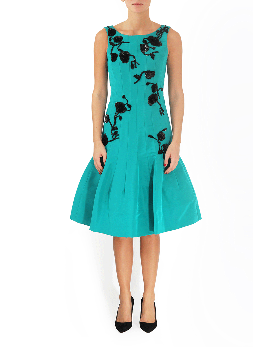 OSCAR DE LA RENTA-Floral Embroidered Dress-