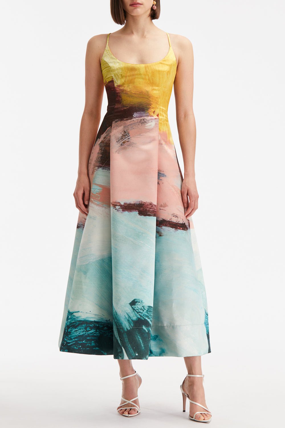 OSCAR DE LA RENTA-Ballerina Strap Abstract Gown-TEALMULT