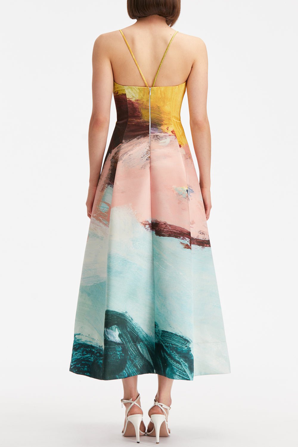 OSCAR DE LA RENTA-Ballerina Strap Abstract Gown-TEALMULT