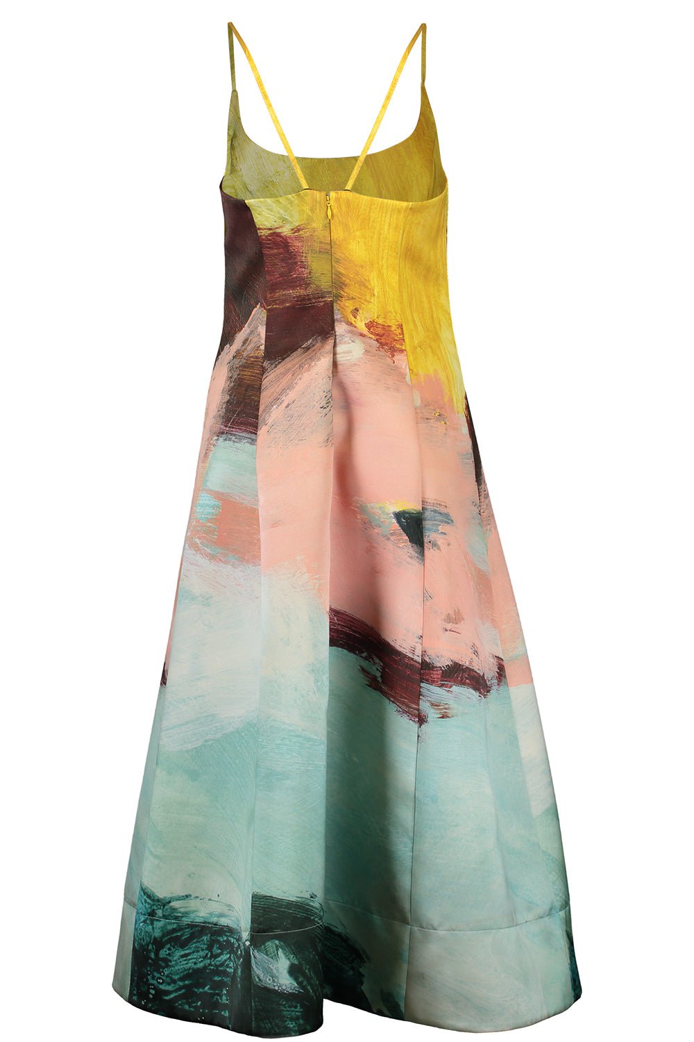 OSCAR DE LA RENTA-Ballerina Strap Abstract Gown-TEALMULT