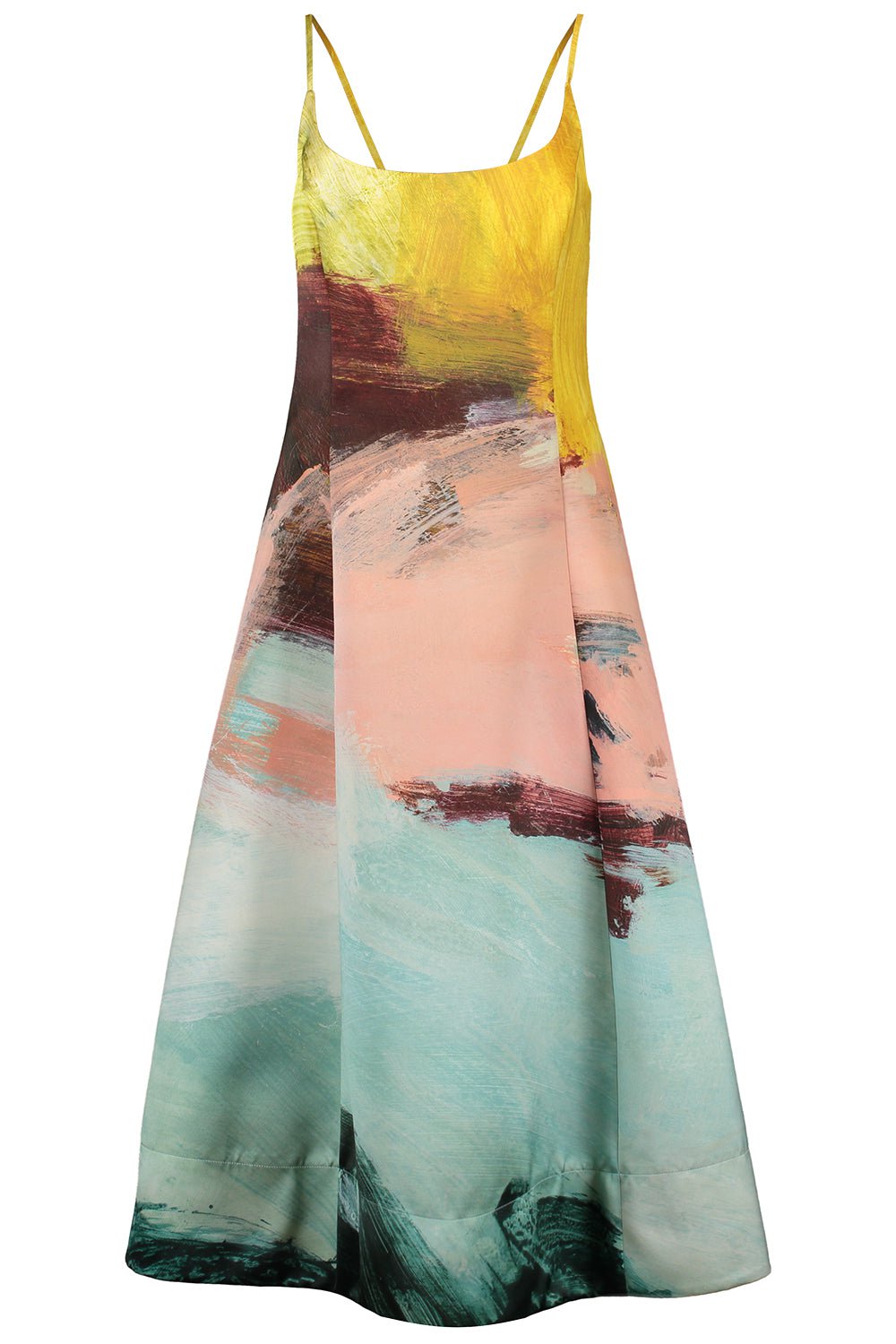 OSCAR DE LA RENTA-Ballerina Strap Abstract Gown-TEALMULT