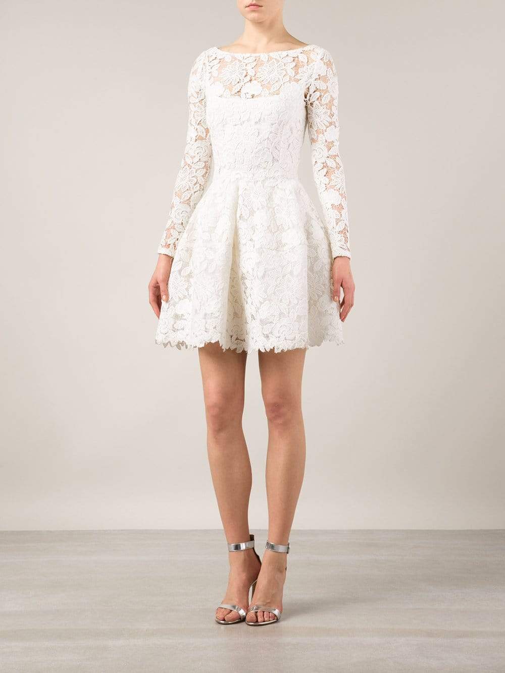 OSCAR DE LA RENTA-Floral Lace Belted Dress-WHITE