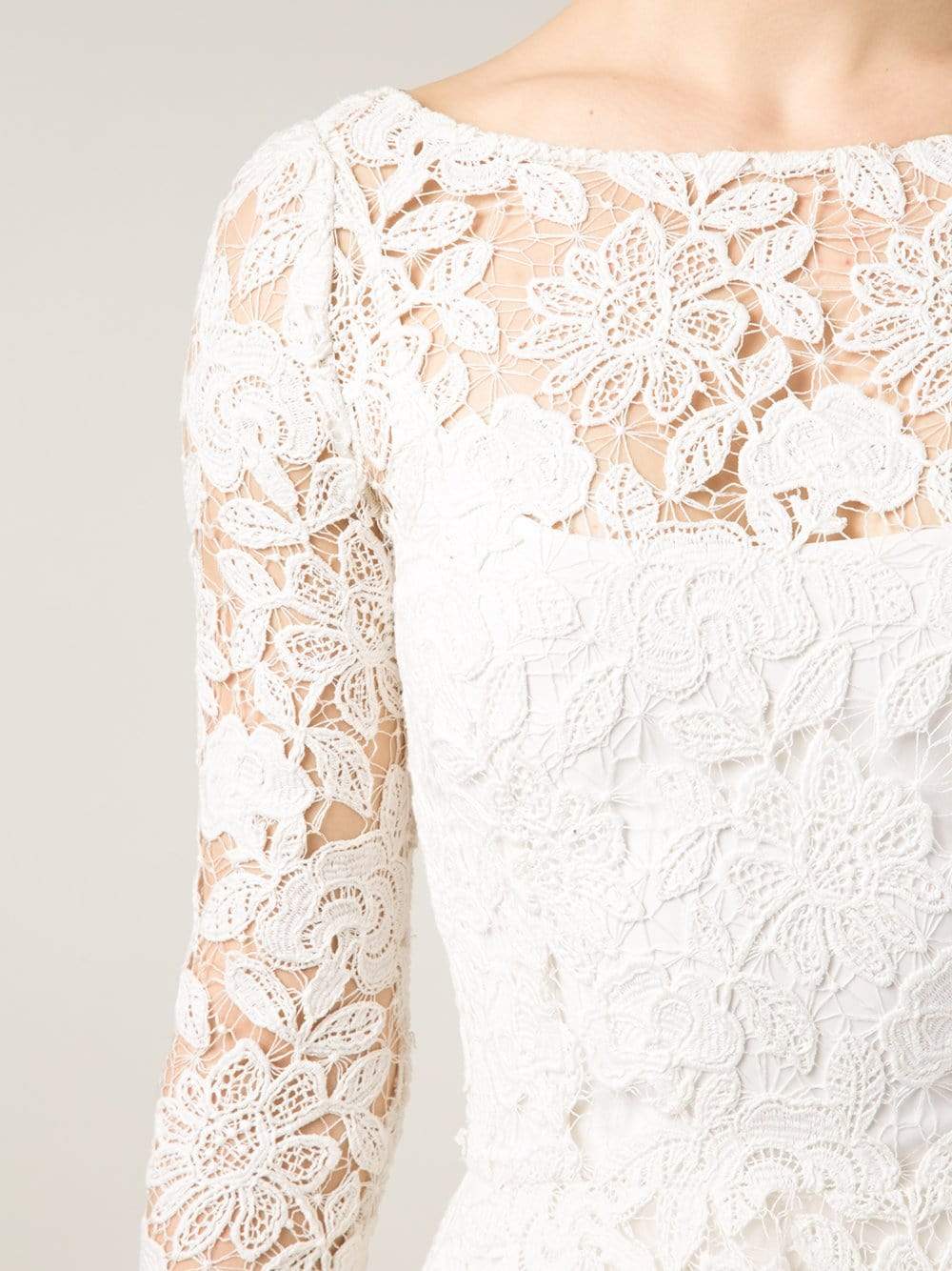 OSCAR DE LA RENTA-Floral Lace Belted Dress-WHITE