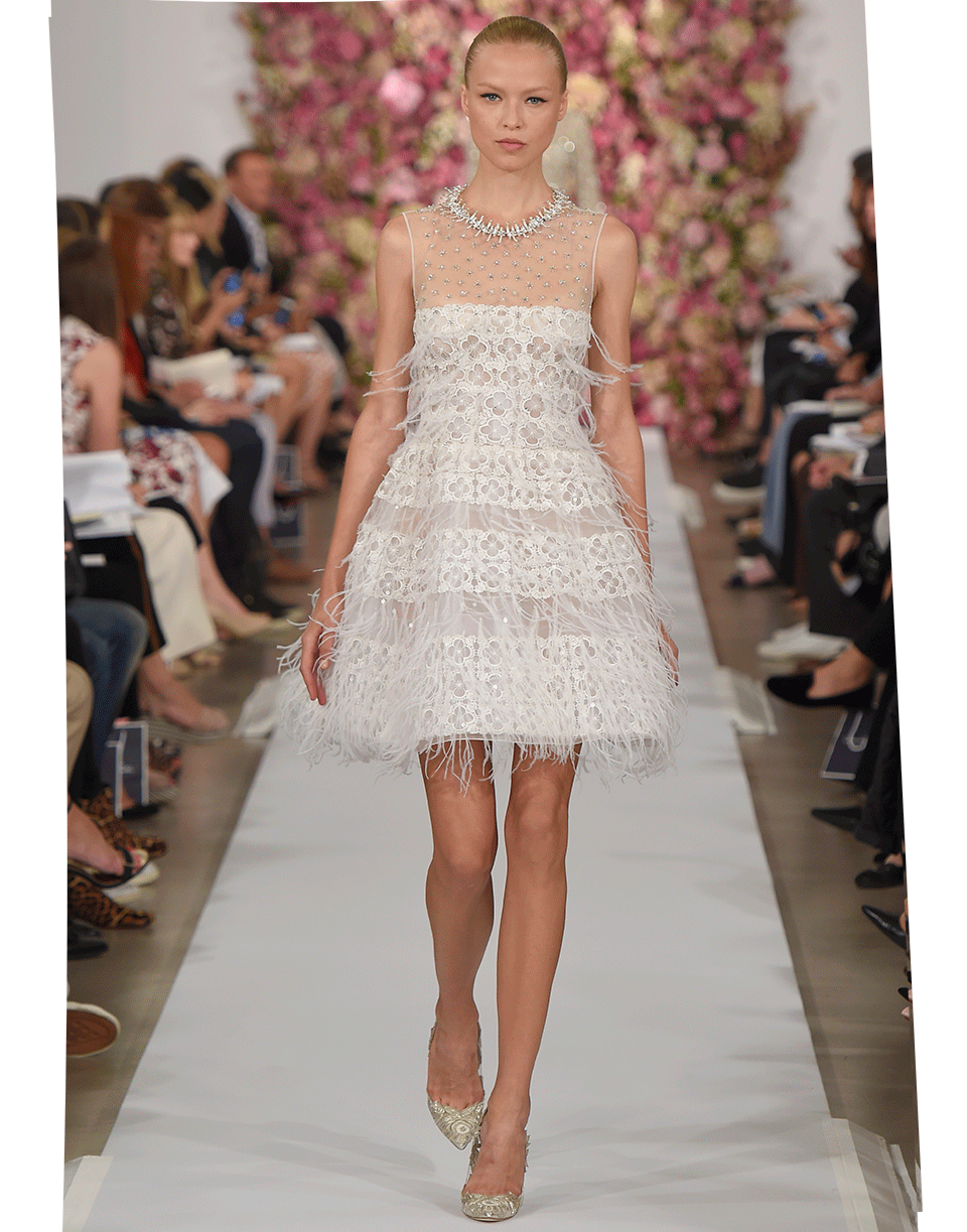 OSCAR DE LA RENTA-Clover Embroidered Feather Cocktail Dress-WHITE