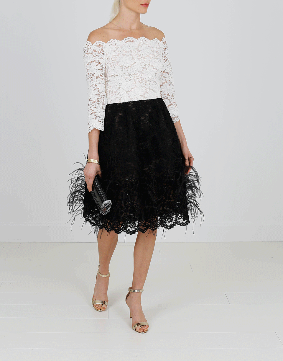 OSCAR DE LA RENTA-Lace Top Cocktail Dress-WHT/BLK