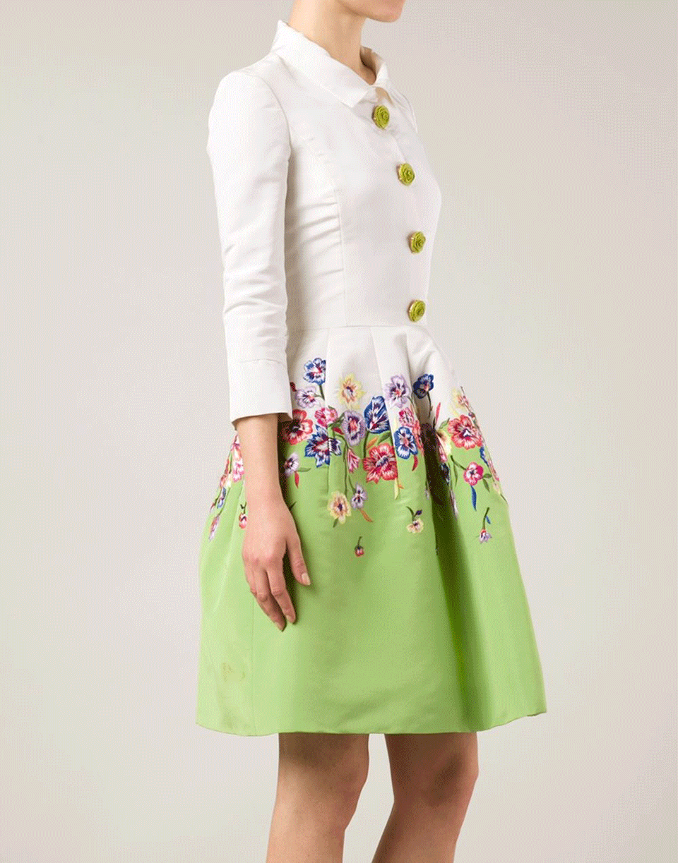 OSCAR DE LA RENTA-Floral Embroidered Snap Dress-