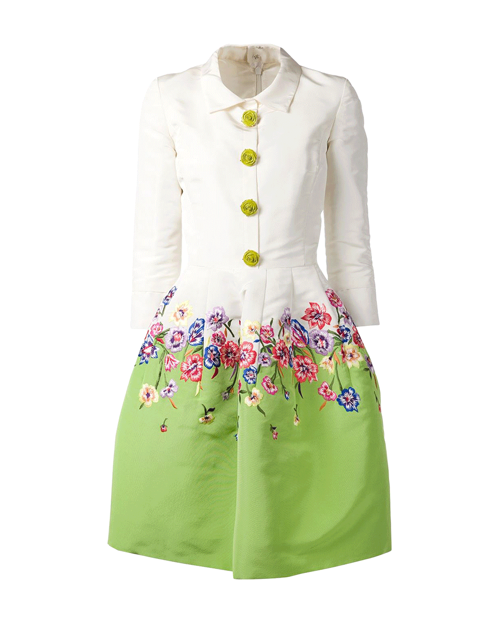 OSCAR DE LA RENTA-Floral Embroidered Snap Dress-