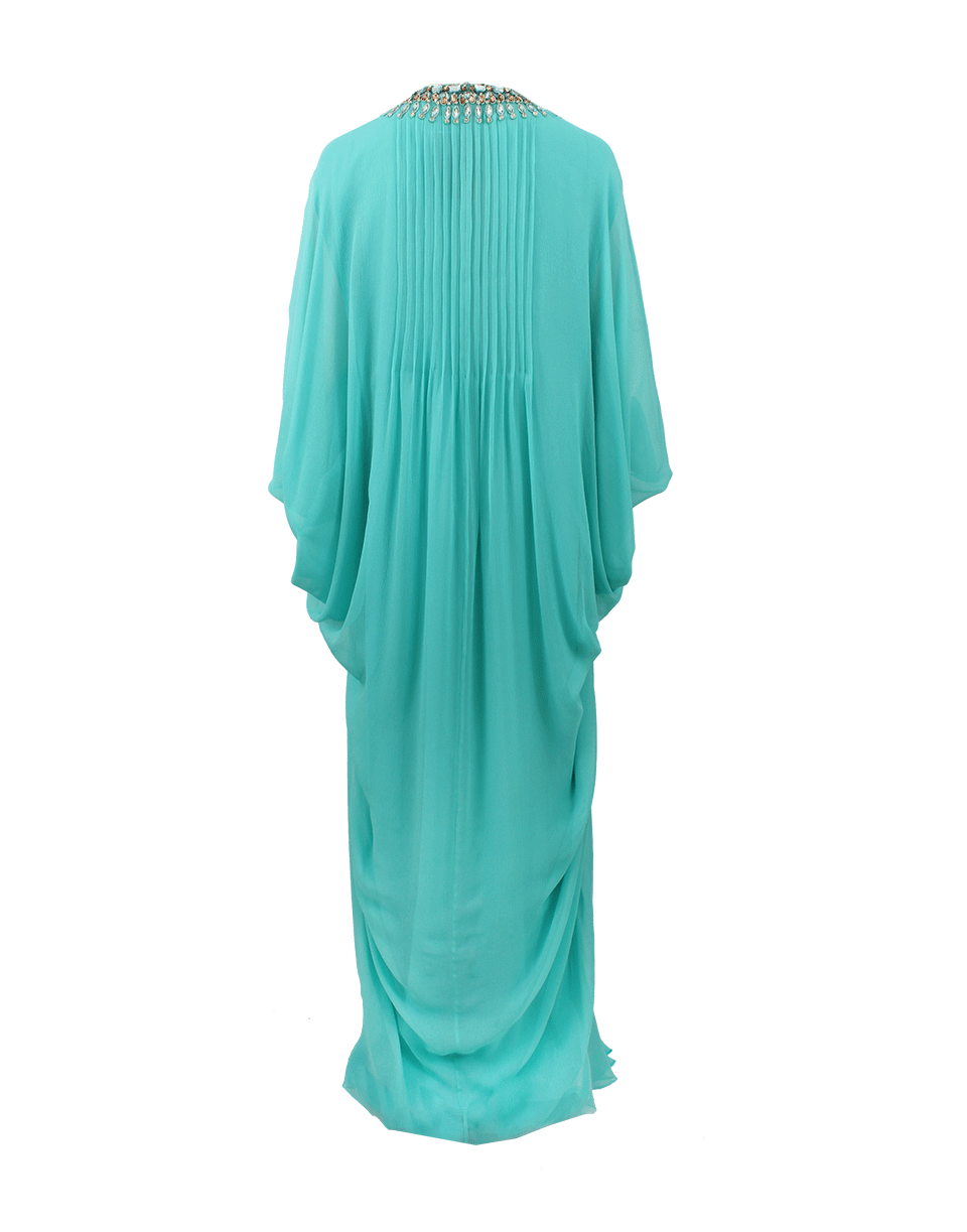 OSCAR DE LA RENTA-Floor Length Embroidered Neck Caftan-AQUA