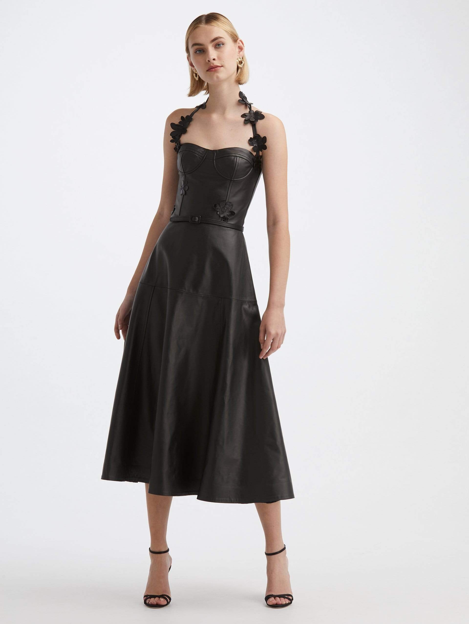 OSCAR DE LA RENTA-Floral Bustier Dress-BLACK