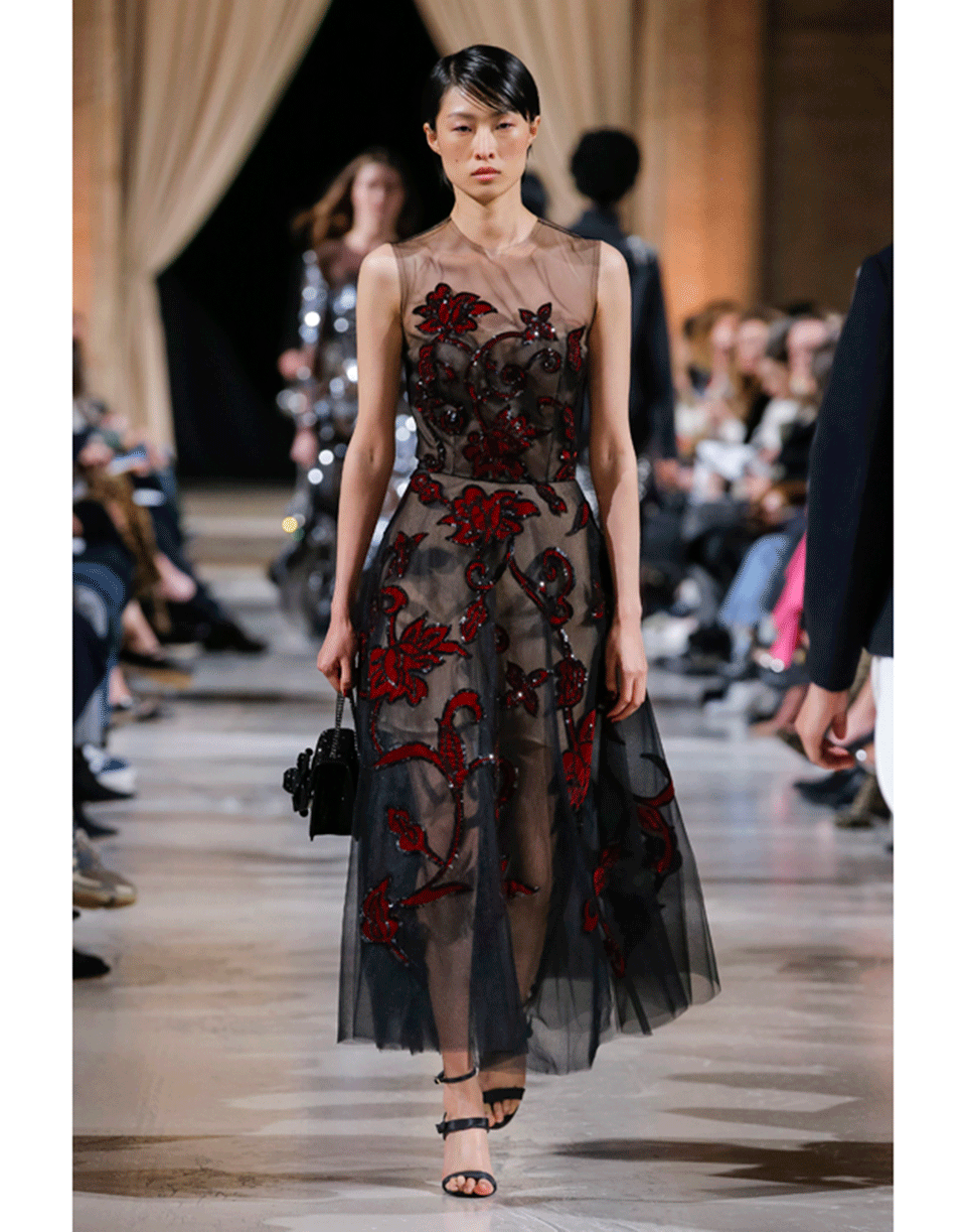 OSCAR DE LA RENTA-Tulle Ruby Embroidered Dress-