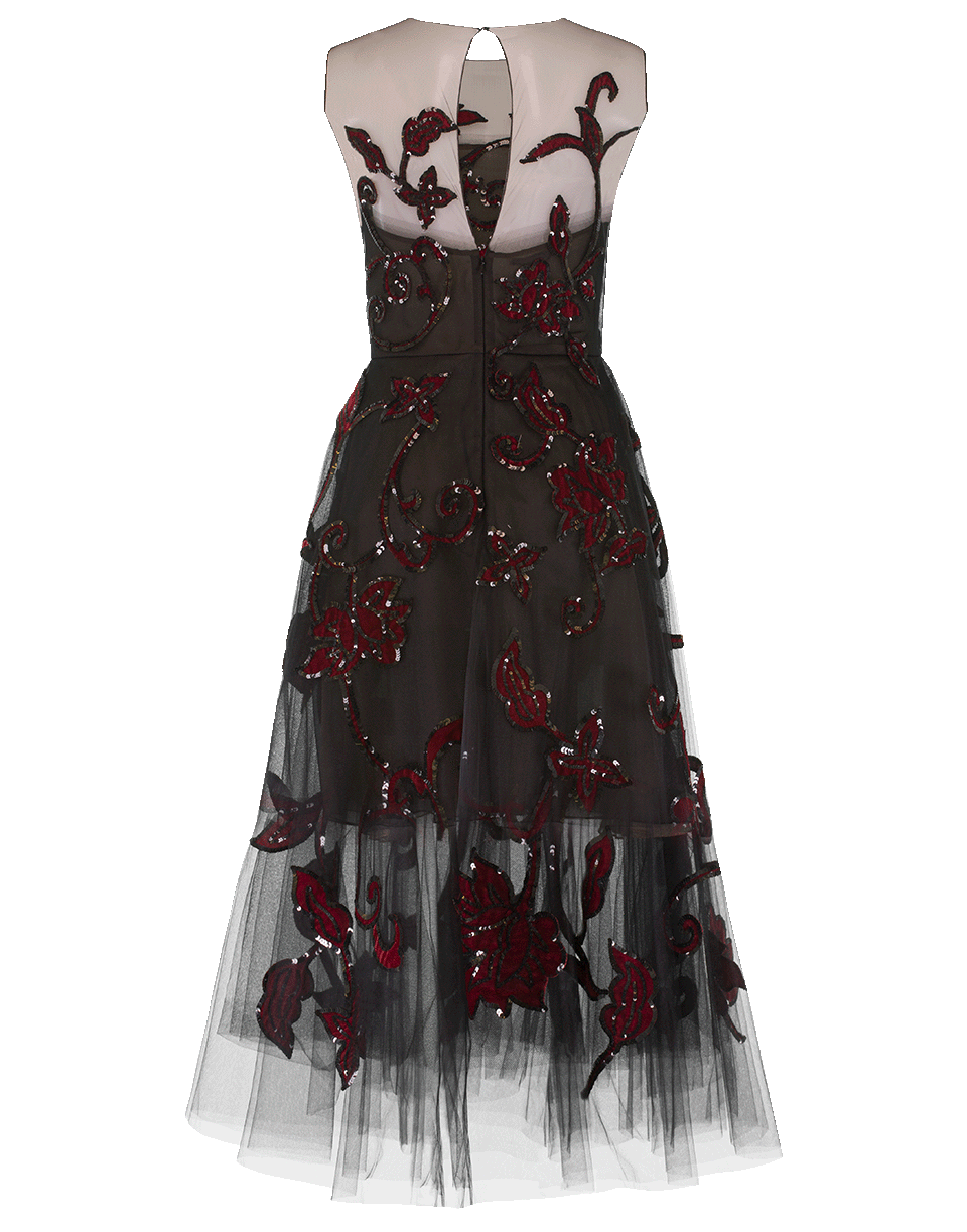 OSCAR DE LA RENTA-Tulle Ruby Embroidered Dress-
