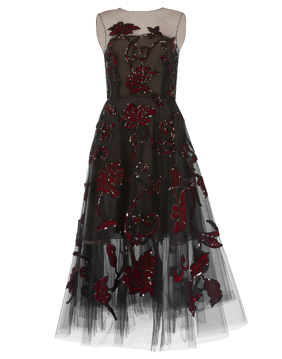 OSCAR DE LA RENTA-Tulle Ruby Embroidered Dress-