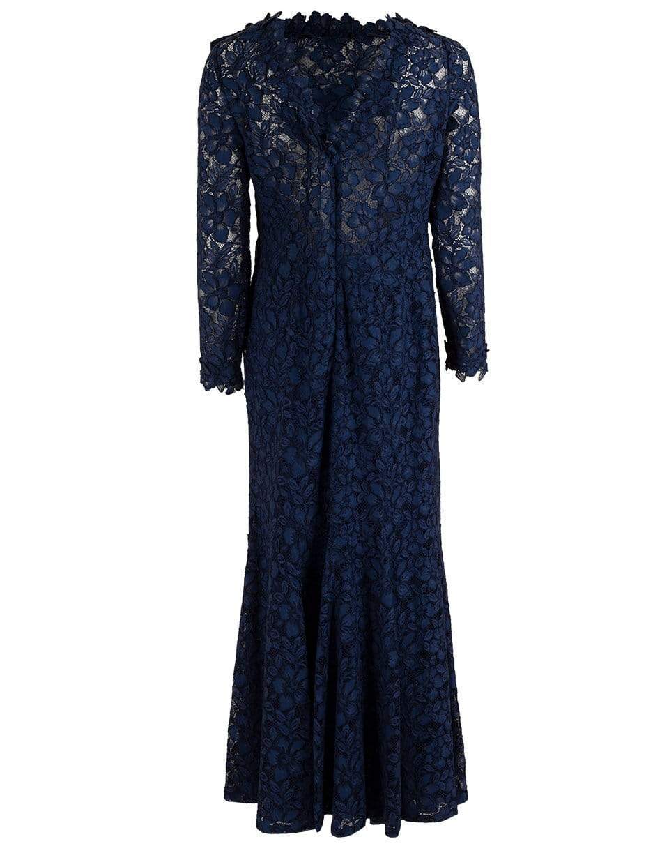 OSCAR DE LA RENTA-Lace Evening Dress-BLUE