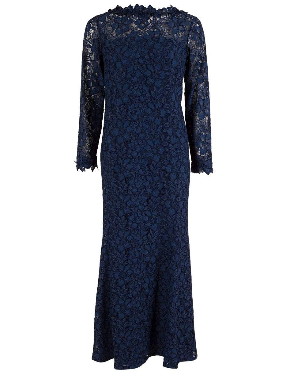 OSCAR DE LA RENTA-Lace Evening Dress-BLUE