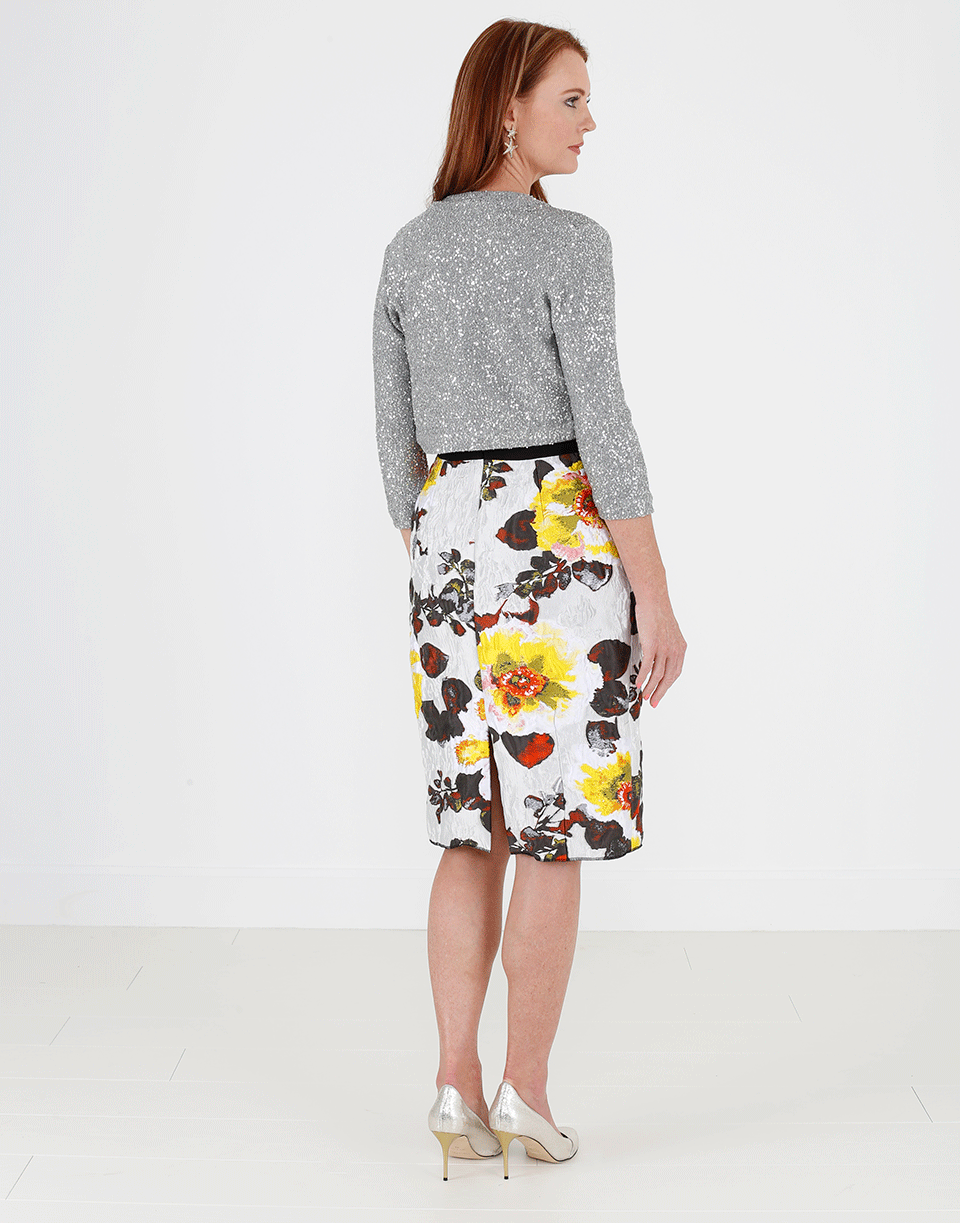 OSCAR DE LA RENTA-Strapless Jacquard Floral Dress-DOVE/WHT