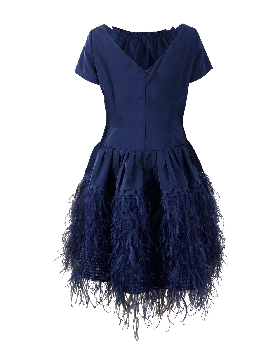 OSCAR DE LA RENTA-Feather Hem Organza Dress-MARINE
