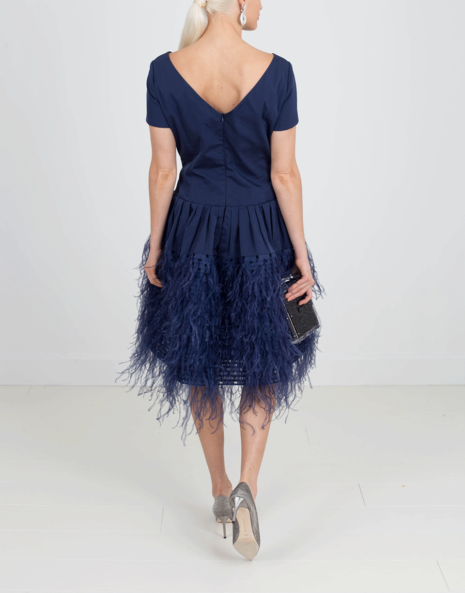 OSCAR DE LA RENTA-Feather Hem Organza Dress-MARINE