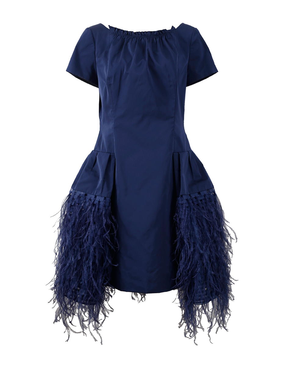 OSCAR DE LA RENTA-Feather Hem Organza Dress-MARINE