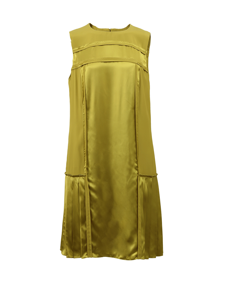 OSCAR DE LA RENTA-Fluid Satin Pleated Shift Dress-PERIDOT