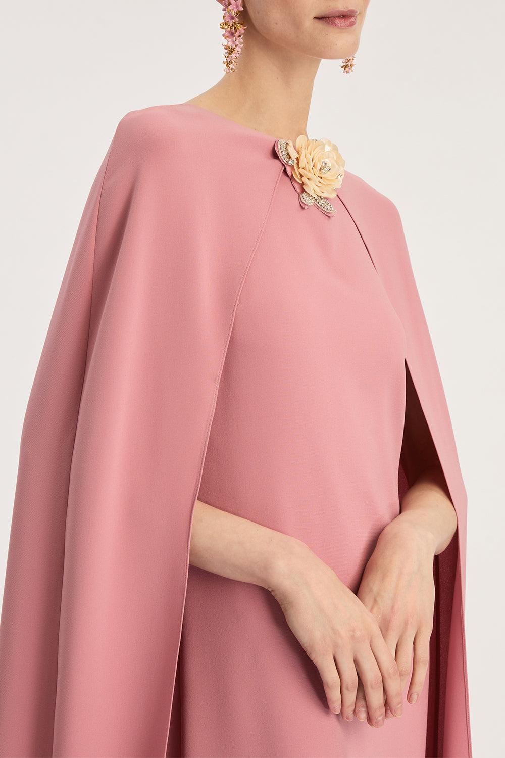 Draped Sleeve Brooch Caftan Gown-ANTIQUE ROSE-S-CLOTHINGDRESSGOWN-OSCAR DE LA RENTA